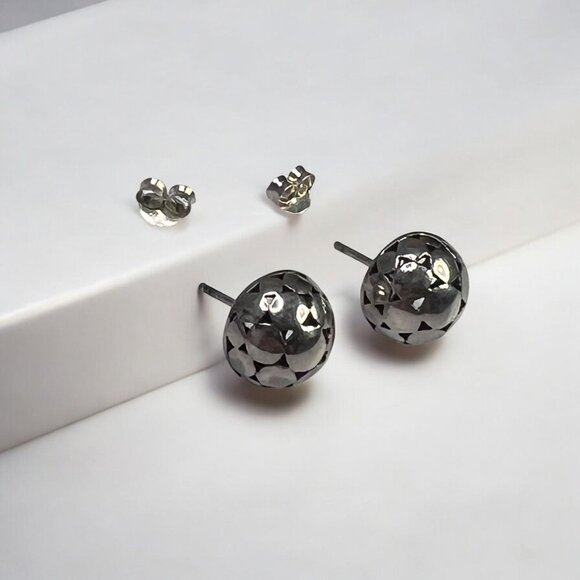Unbranded Jewelry - Sterling Silver Faceted Round Stud Earrings With Butterfly Backs